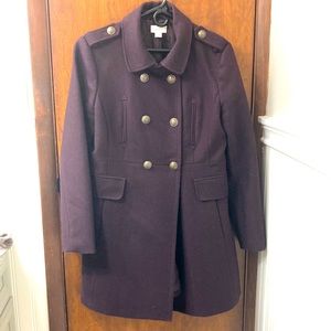 LOFT Women's Wool Peacoat, Military style, Size 10, Eggplant/Plum color
